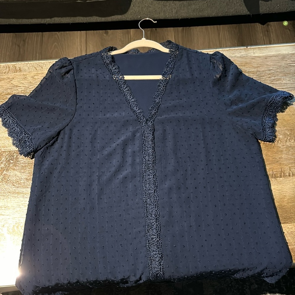 Navy blue V neck double lined Blouse